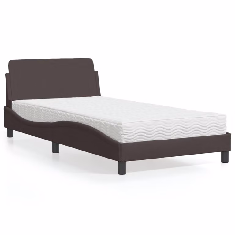 Letto con Materasso Dover vidaXL in Tessuto Marrone Scuro e Bianco, L/P/H: 100 x 200 cm