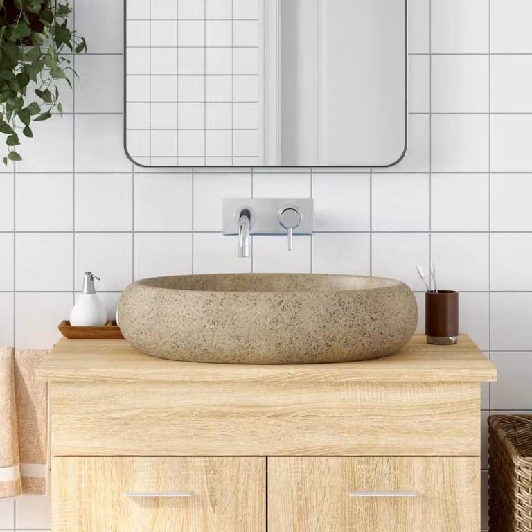 Lavabo da appoggio ovale in ceramica vidaXL colore sabbia L: 59 cm, P: 40 cm, H: 15 cm