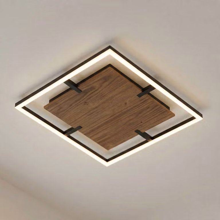 Plafoniera soffitto Vectra Lucande, dimmerabile, Legno scuro, Soggiorno / Sala da pranzo, Plastica, Moderno, Plafoniera