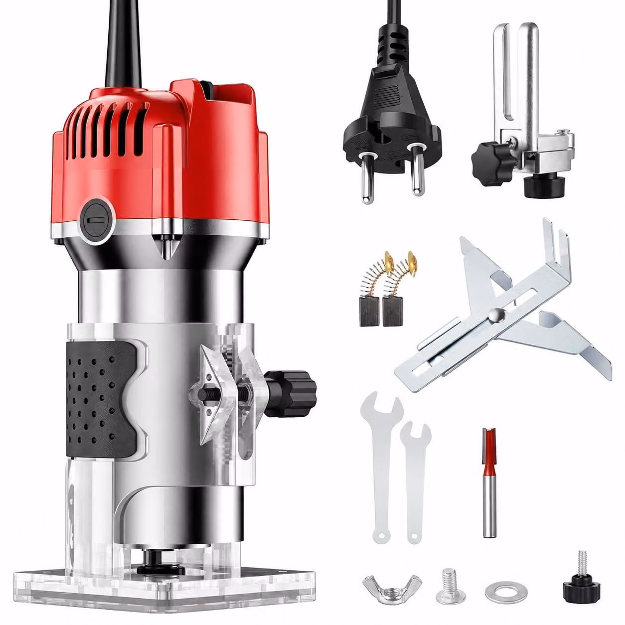 Fresatrice a colonna da 800 W, 30.000 giri/min, mandrino con attacco da 6,35 mm, guida per bordi e guida lineare