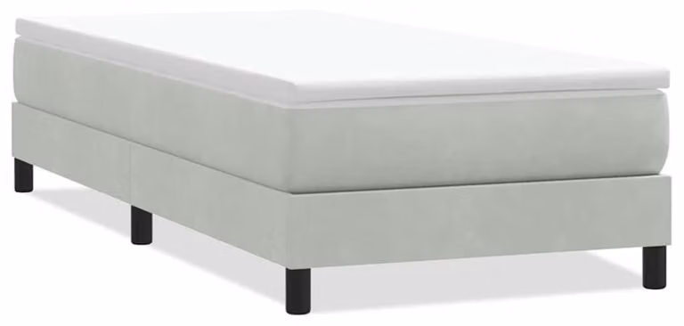 Letto con rete a molle e struttura a listelli, colore grigio chiaro