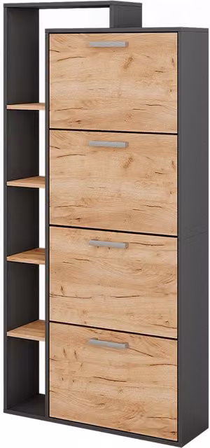 Scarpiera Vicco Orlando con 4 scomparti a ribalta, Rovere e Antracite, L: 80 cm, H: 166.1 cm – 1