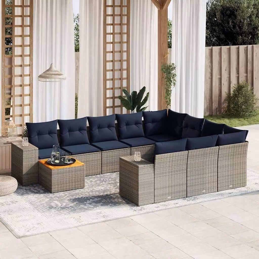Maison Exclusive - Set da giardino 11 pezzi con cuscini, grigio, polyrattan