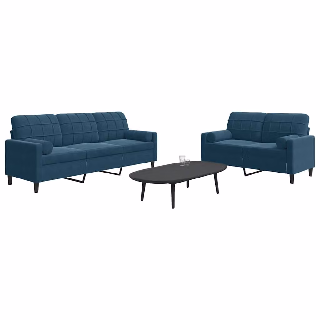 Set di 2 divani vidaXL in velluto blu con cuscini e struttura in metallo per soggiorno – 1