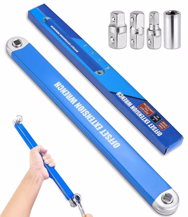 Set di chiavi a cricchetto con prolunghe, con adattatori da 1/2", 1/4" e 3/8" - 39 cm