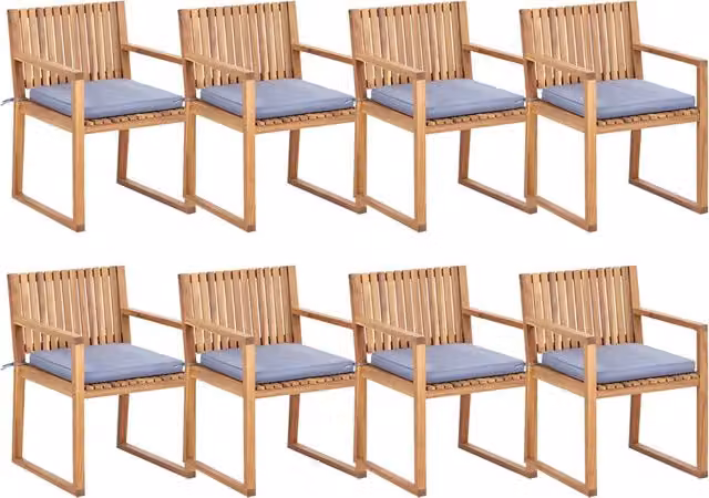 Set di 8 sedie da giardino BELIANI in legno di acacia oliato marrone con cuscini blu