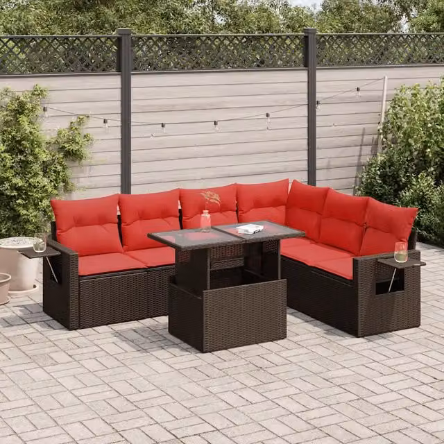 Set Divani da Giardino 7 pz con Cuscini Marrone 3326495
