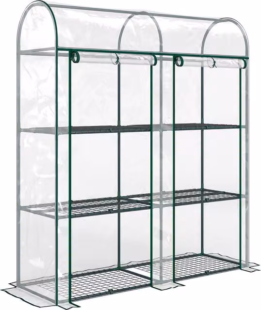 Outsunny Serra Piccola a 3 Livelli con 2 Porte Avvolgibili, Telaio in Acciaio e Copertura in Plastica Trasparente, L: 143 cm, P: 46 cm, H: 164 cm – 1