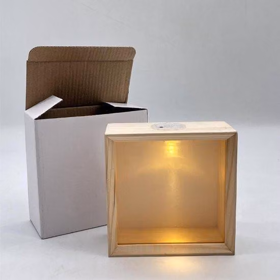 Cornice LED con cornice in acrilico, luce notturna, cornice stereo in legno, cornice digitale, effetto legno