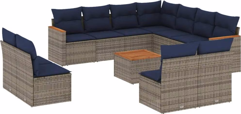 Set Divani da Giardino 12 pz con Cuscini Grigio in Polyrattan