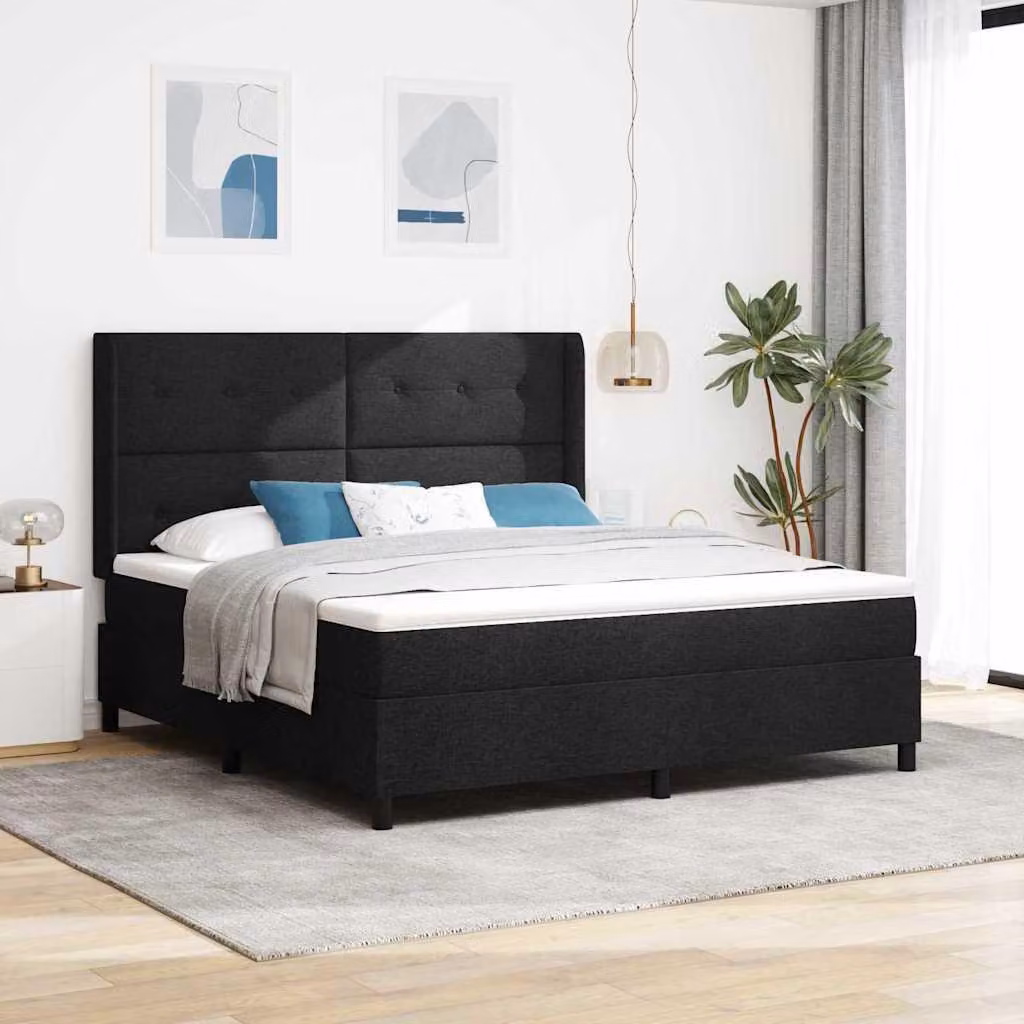 Maison Exclusive - Letto boxspring con cuscini, nero, 200 x 180 cm, tessuto