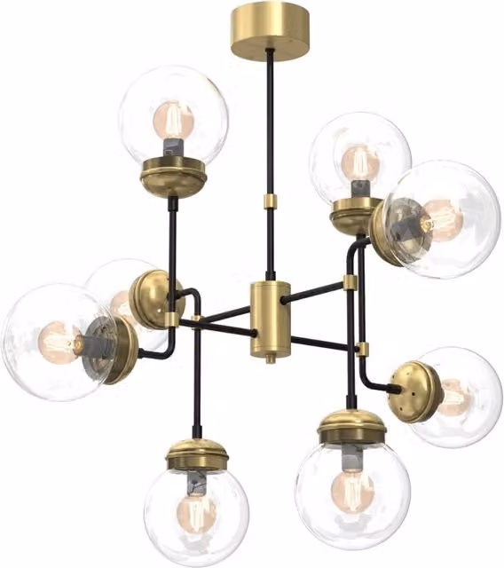 Lampadario Hydro ottone/nero 8xE14 sfere vetro Luminex