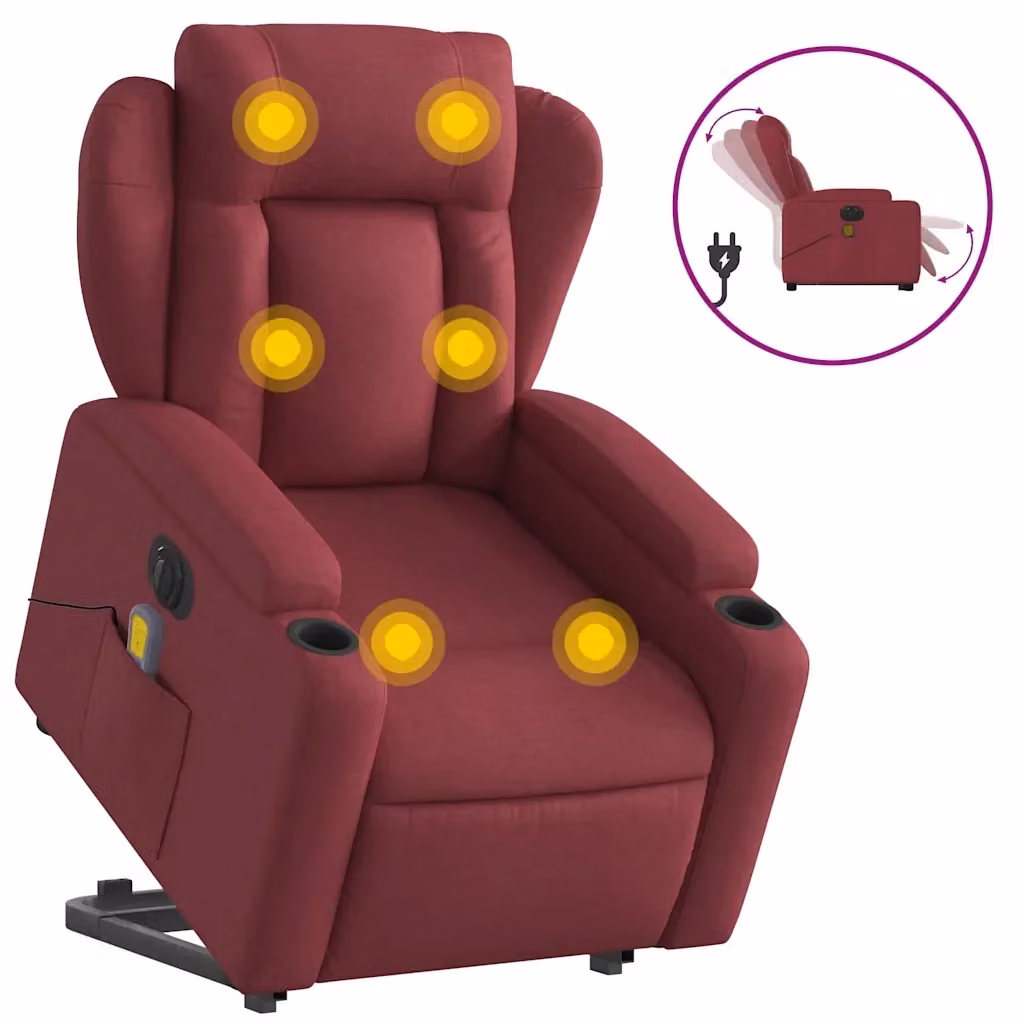 Poltrona Alzapersona Elettrica con Massaggio vidaXL in Tessuto Rosso – 2
