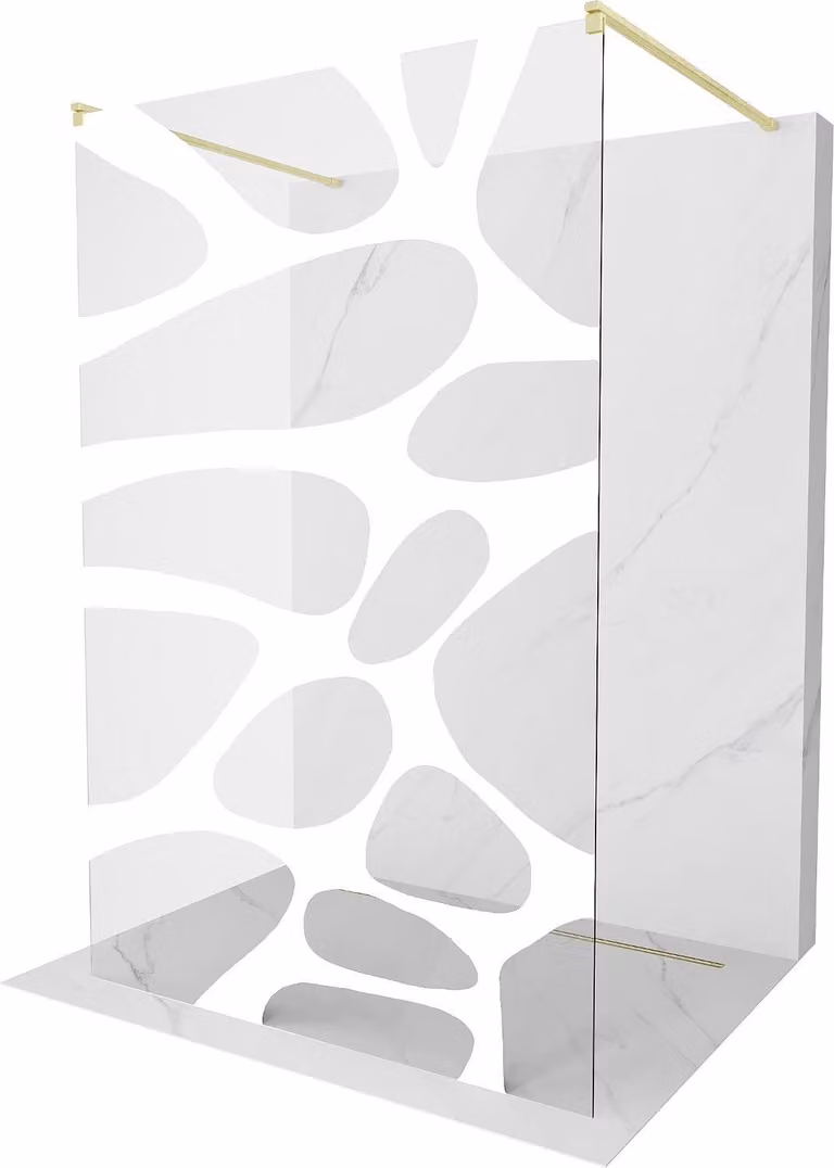 Mexen Kioto parete doccia autoportante 140 x 200 cm, onda bianca 8 mm, oro spazzolato - 800-140-002-55-97
