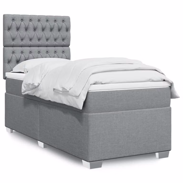 vidaXL Giroletto a Molle con Materasso in Tessuto Grigio Chiaro e Bianco, L/P/H: 100 x 200 cm