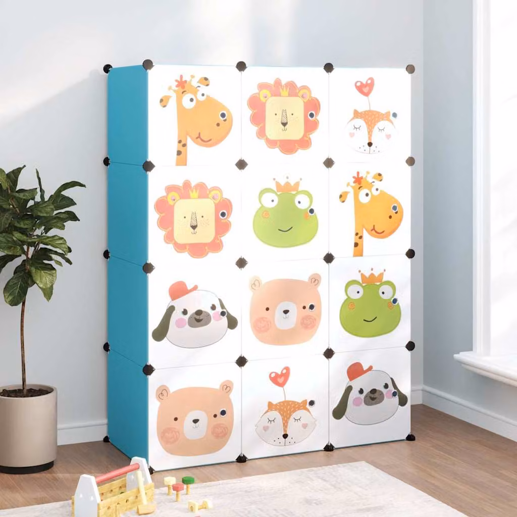 vidaXL Scaffale Portaoggetti per Bambini con 12 Cubi Blu in PP, L: 110,0 cm, H: 144,0 cm, P: 46,5 cm