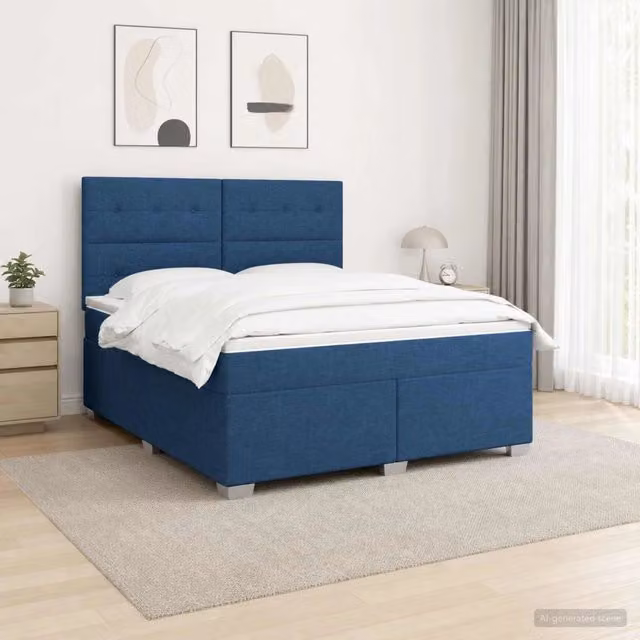 Letto box spring con materasso Blu 140 x 200 cm Tessuto 3454893