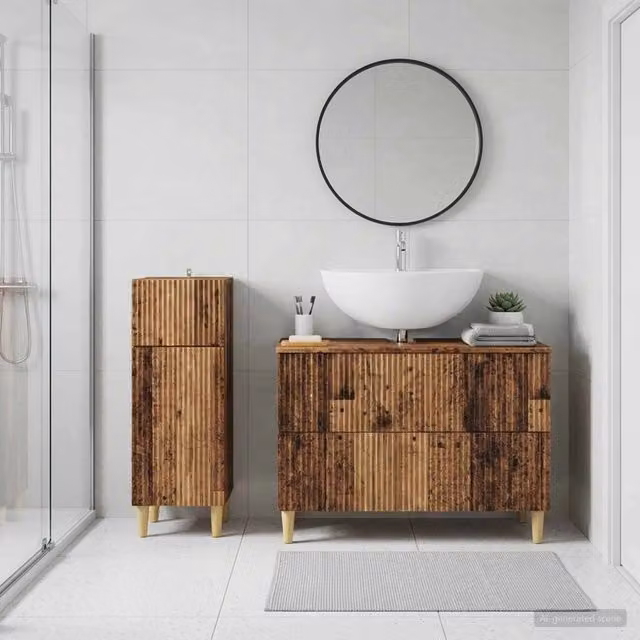 Set di mobili da bagno ARNHEM vidaXL composto da 2 pezzi in legno marrone con vanità e mobile laterale moderno – 1