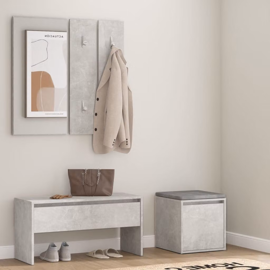 The Living Store Set di mobili per corridoio in cemento grigio materiale legno