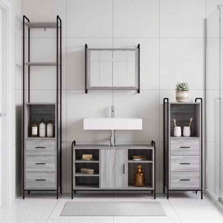 vidaXL Set di Armadi da Bagno 3 pz Sonoma grigio 40 x 36 x 200,5 cm