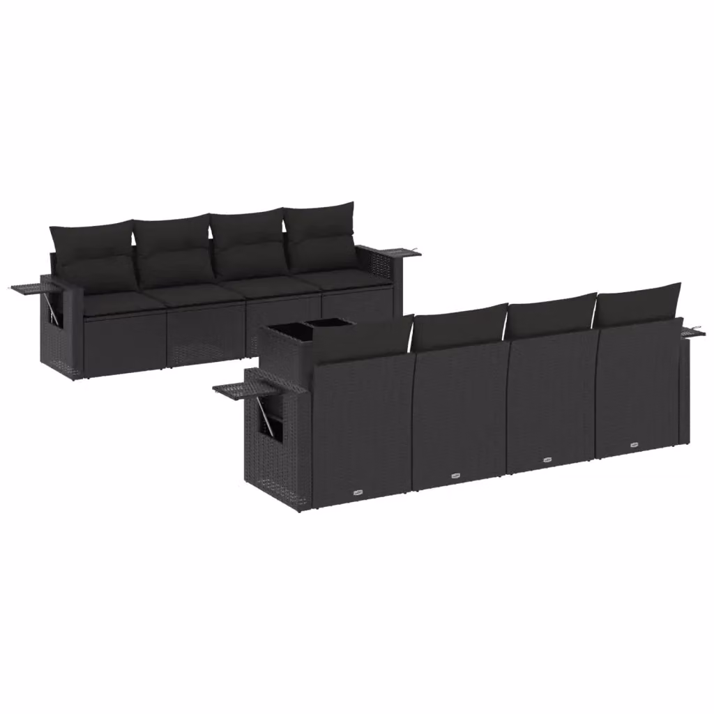 Set di divani da giardino vidaXL 9 pz in polyrattan nero con cuscini e tavolino da caffè – 2