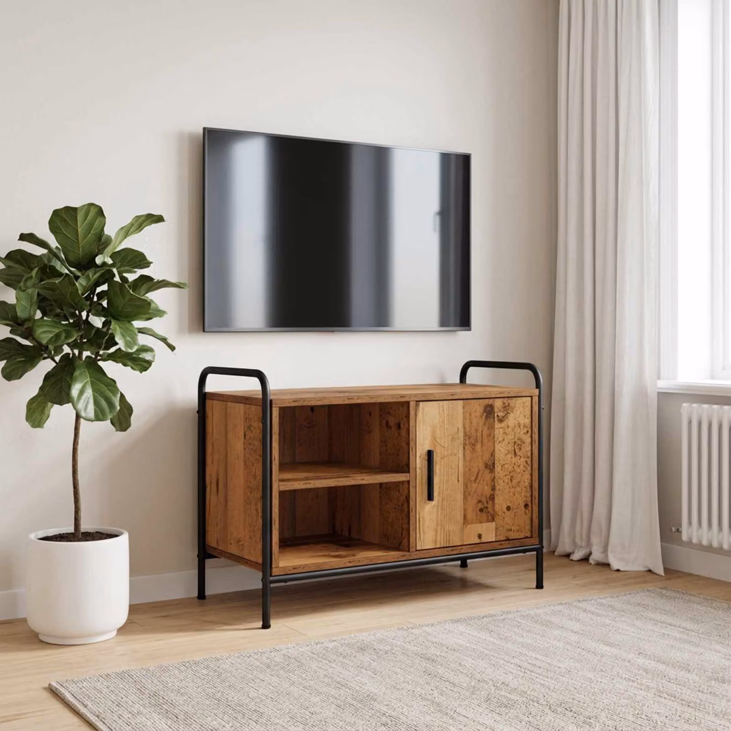 Mobile TV vidaXL in legno e metallo marrone, L 133 x P 33 x H 50 cm