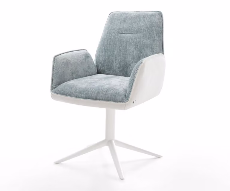 DELIFE Sedia girevole Zoa-Flex Mix di materiali Vera pelle Bianco-azzurro pastello Base a croce Bianca Girevole a 360° Funzione oscillante Molleggiate a tasche