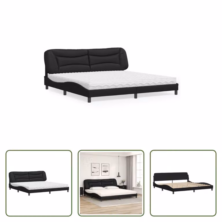 The Living Store Letto con materasso nero 200x200 cm in ecopelle