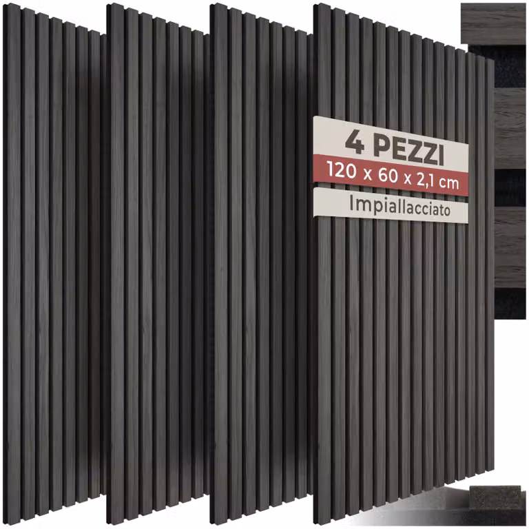 Pannelli acustici Sonic Wall tectake effetto legno in MDF colore nero L: 120 cm, H: 60 cm, P: 2,1 cm