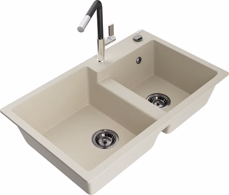 Mexen Tomas lavello in granito a 2 vasche con miscelatore cucina Flora, beige - 6516-69-670401-07-B