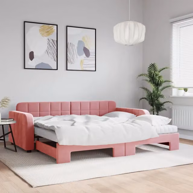 Divano Letto Estraibile vidaXL in Velluto Rosa con Cassetto per Soggiorno e Camera da Letto L/P/H: 224 x 90 x 71 cm – 1