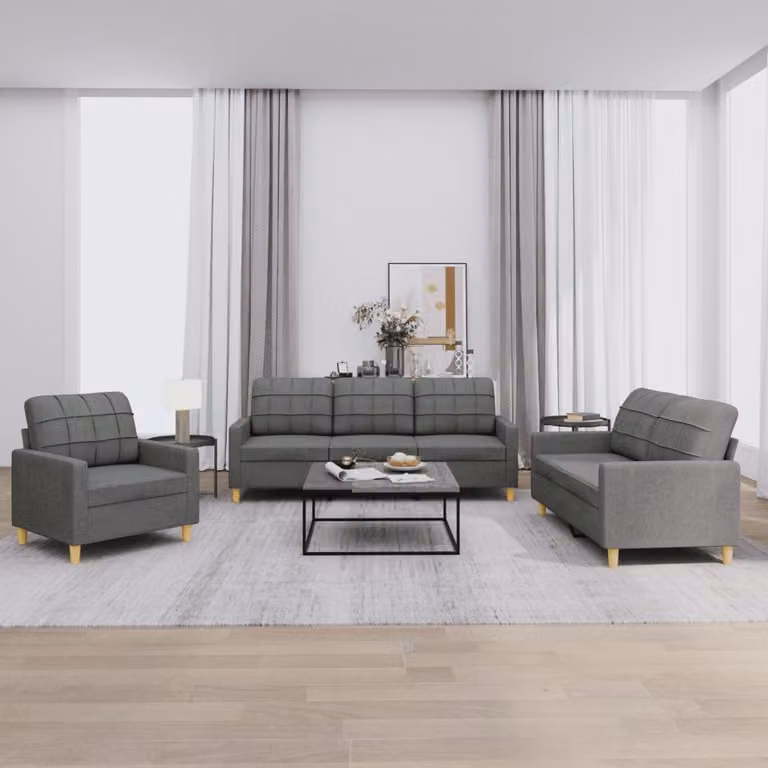Set di divani 3 pezzi vidaXL in tessuto grigio con cuscini per soggiorno