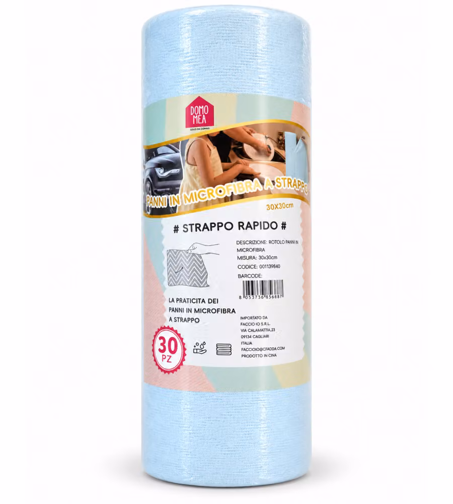 Domo Mea Rotolo Panni Microfibra Blu 30 Strappi 30x30cm Strappo Rapido