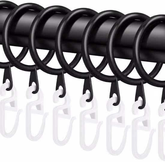 40 pezzi tra elementi metallici, supporti per tende e ganci in plastica per tende, diametro interno 30 mm, per tende a rullo, tende da letto e tende da doccia (bianco)