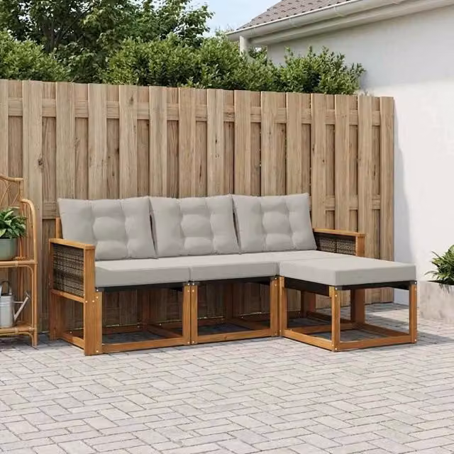 Set di divani da esterno 4 pz Naturale e Grigio Chiaro 3381867