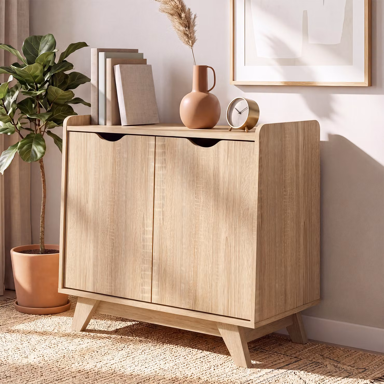 Credenza moderna Costway in legno beige e marrone con 2 ante e ripiani regolabili per cucina, soggiorno o corridoio