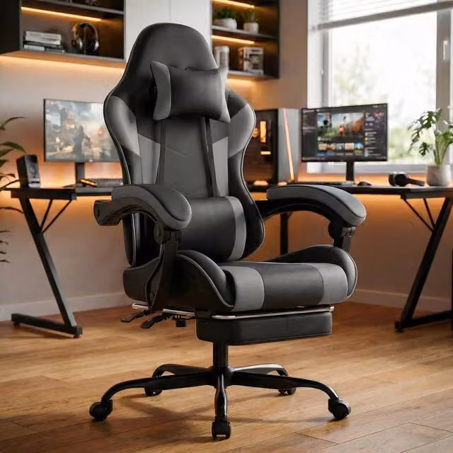 Sedia Gaming Ergonomica con Supporto Lombare ¨C MINIMAL ¨C Ecopelle Nera, Schienale Regolabile