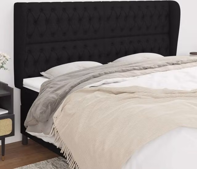 Testiera con Orecchie Design Mania in Tessuto Nera L: 203 cm, P: 23 cm, H: 118/128 cm