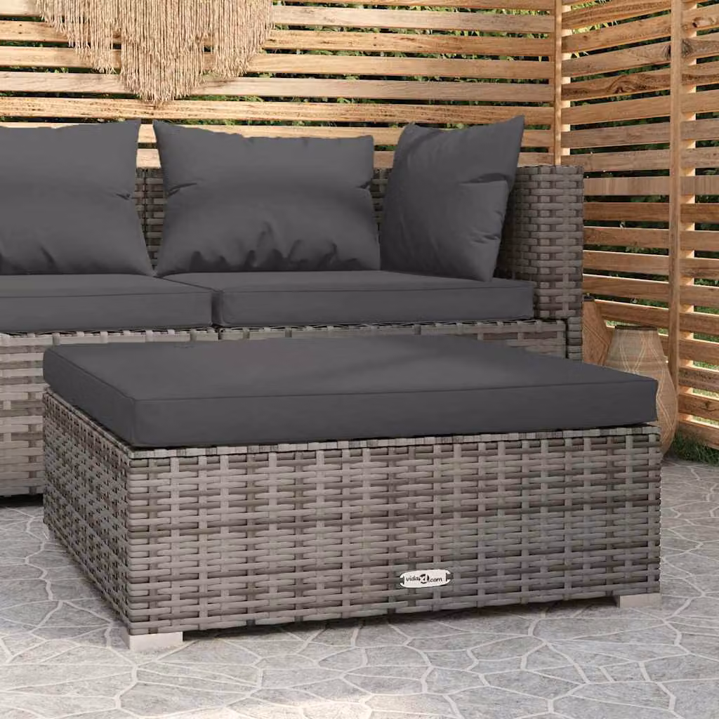 Poggiapiedi da giardino vidaXL in polyrattan con cuscino grigio antracite L 70 cm x P 70 cm x H 30 cm
