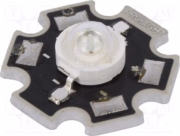 1 diodo ad alta potenza, angolo di emissione 130°, lunghezza d'onda 455-475 nm, colore blu, corrente nominale 700 mA, tipo STAR. Potenza massima: 3W. Modello: PM2E-3LBS-SD. LED ad alta efficienza