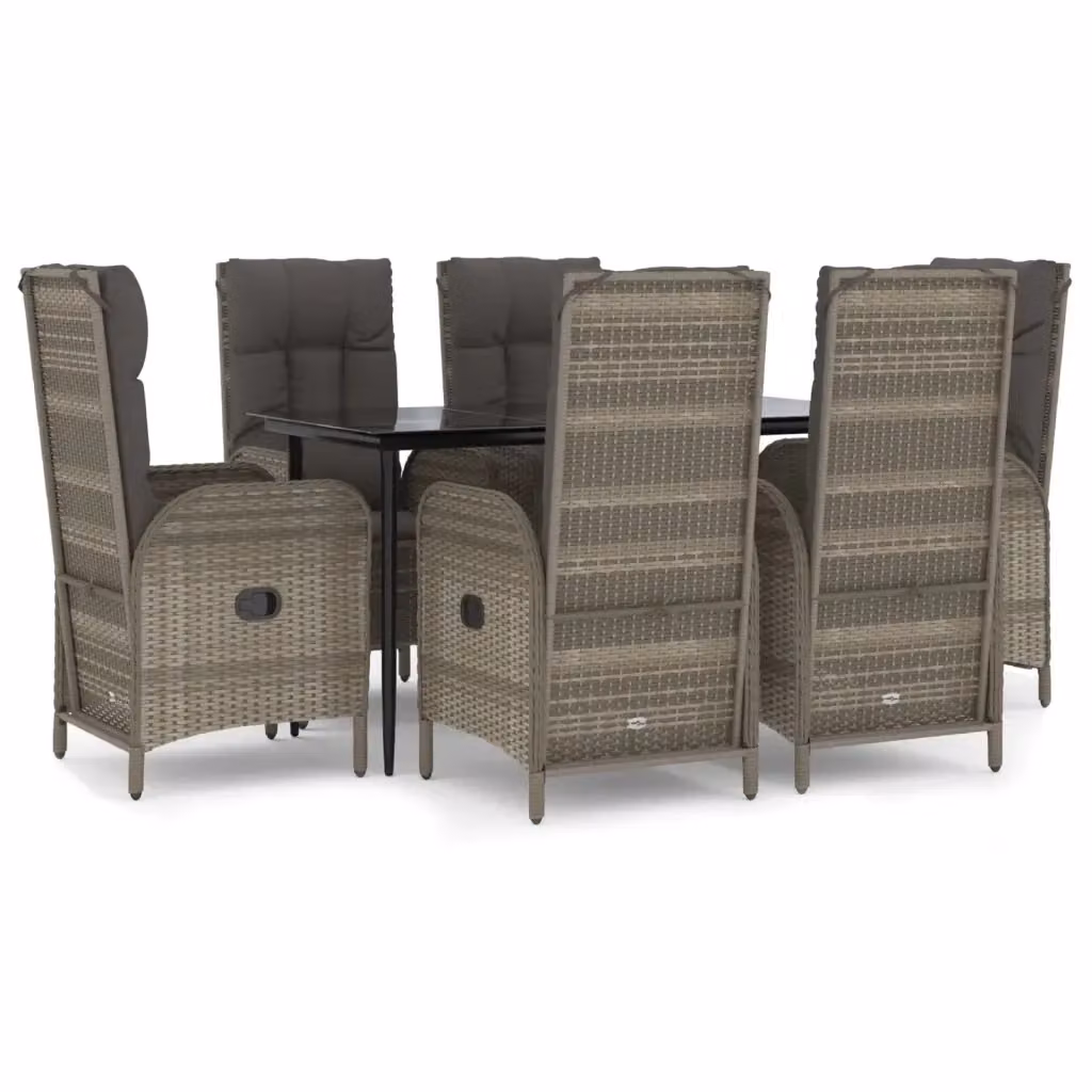 Set da pranzo da giardino moderno VIDAXL in polyrattan con tavolo in vetro e 7 pezzi, nero e grigio – 2