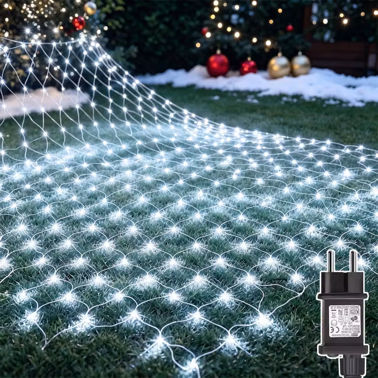 Catena luminosa, dimensioni 3x2 metri, 200 LED, luce bianca fredda, grado di protezione IP44, timer, 8 modalità