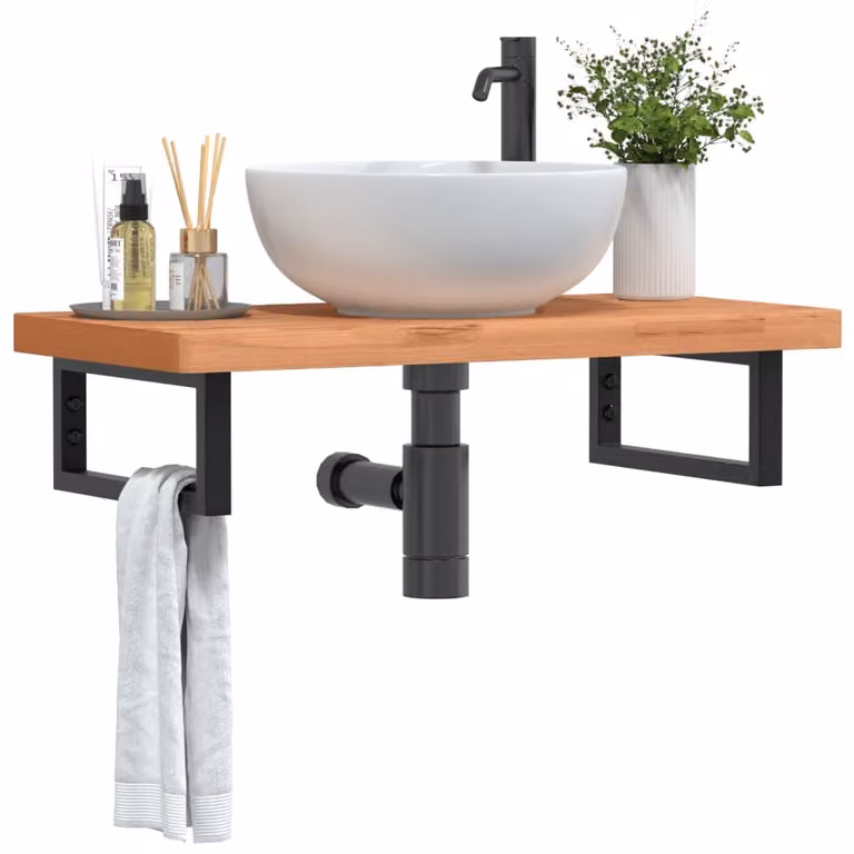 vidaXL Ripiano da Parete per Bagno in Legno di Faggio e Metallo, Nero e Marrone