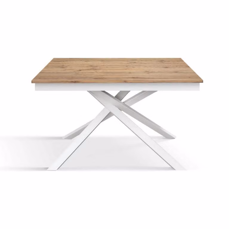 Tavolo VOLPAIA in legno, finitura rovere rustico e base in metallo verniciato bianco, allungabile 120×80 cm – 170×80 cm
