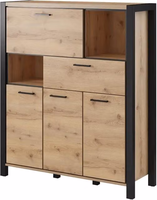 Credenza 4 porte e 1 cassetto collezione TIVORA. Colore rovere e nero.