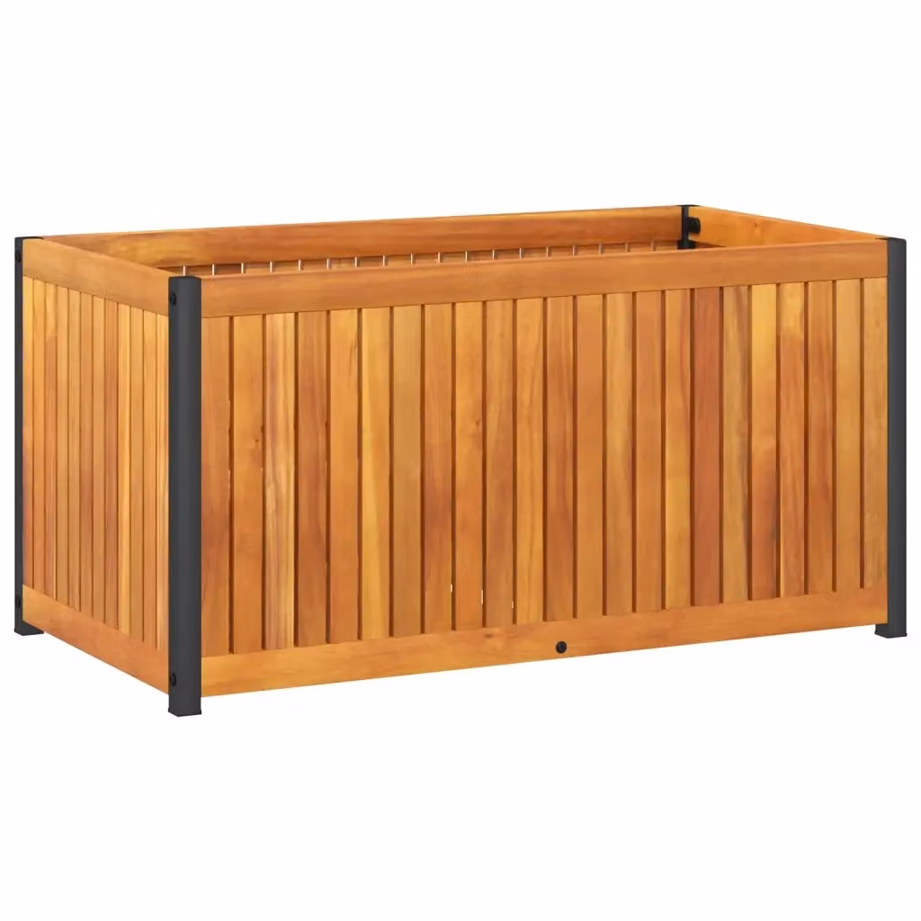 Fioriera da giardino vidaXL in legno di acacia e acciaio, colore marrone, L 85 cm x P 45 cm x H 44 cm – 2