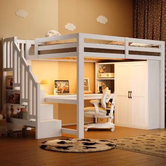 letto alto in mdf pino e compensato bianco 140 x 200 cm