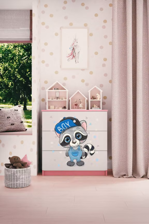 Cassettiera per bambini procione nel colore rosa Babydreams