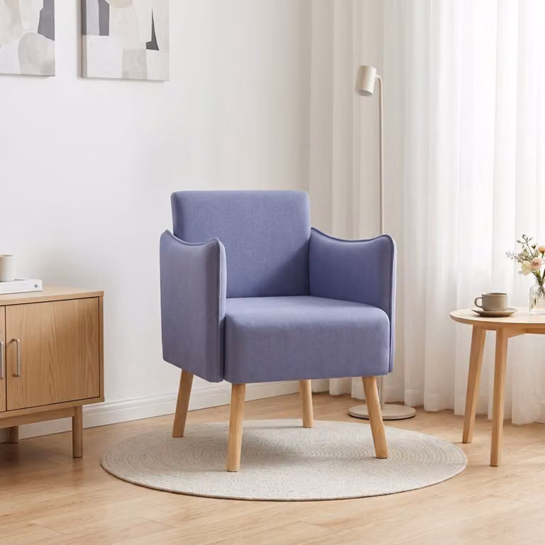 Sedia d'accento moderna vidaXL in tessuto blu con braccioli e struttura mista per soggiorno o camera da letto L/P/H: 76 x 65 x 60 cm