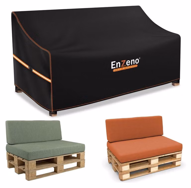 Copertura per mobili in pallet, dimensioni 138x99x80/40 cm, adatta per panchine da giardino o divani a due posti, realizzata in tessuto Oxford 420D impermeabile